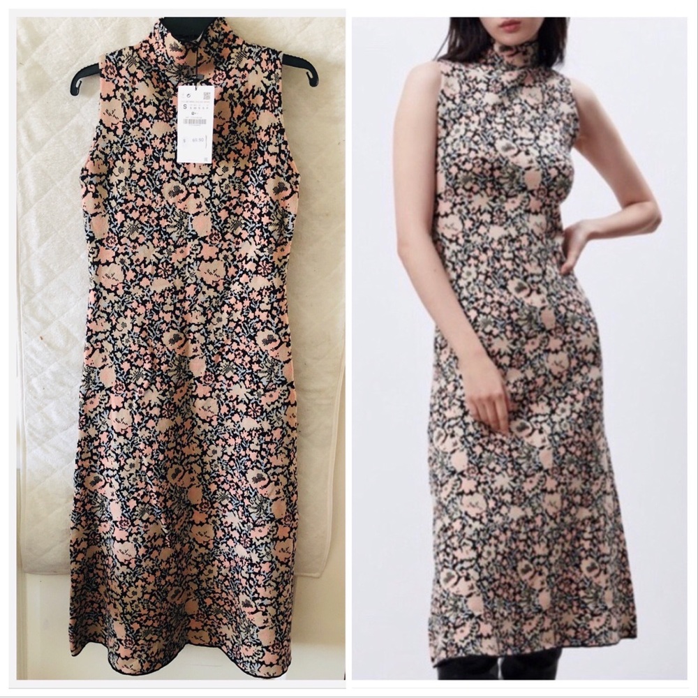 LAST NWT ZARA FLORAL JACQUARD KNIT DRESS